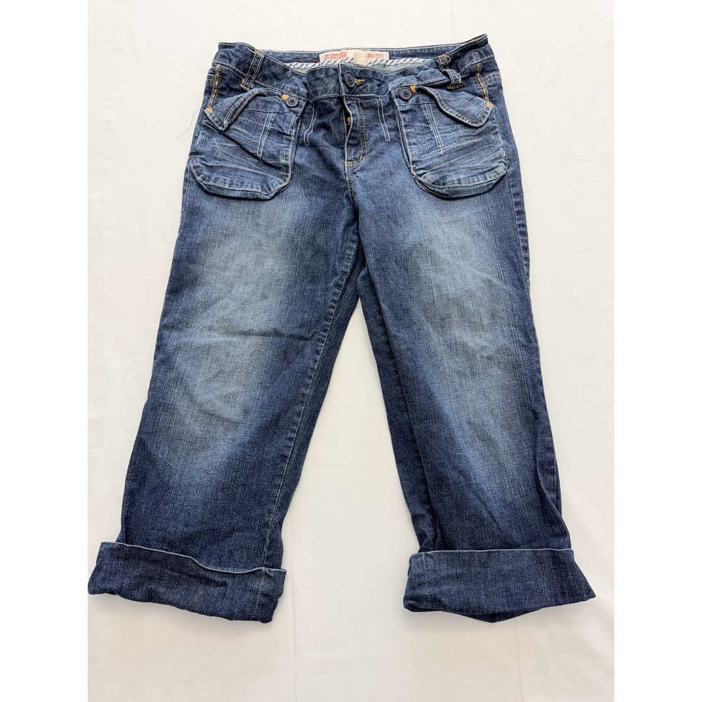 Mossimo Supply Co Crop Jeans Juniors 11 Blue Med Wash Low Rise Cuffed 32x23